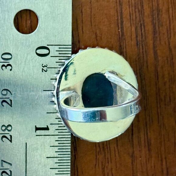 Southwest Aurora Opal & Onyx Checkerboard Sterling Silver Boho Adjustable Ring - Picture 7 of 10